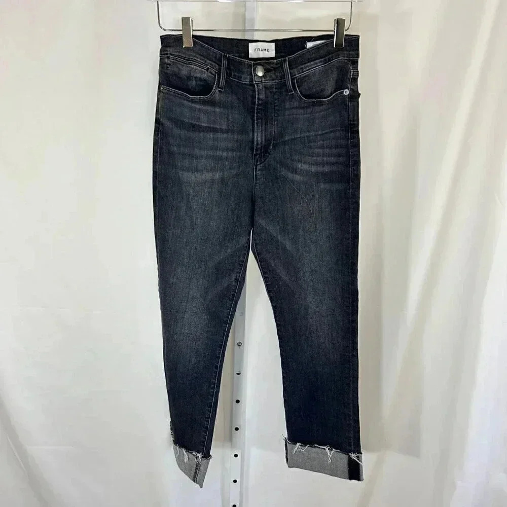 Frame Le High Straight Size 30 Jeans Black Denim Casual